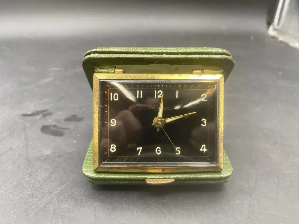 VTG Seth Thomas Green/Black Folding Travel Alarm Clock.Working. Germany. Read !